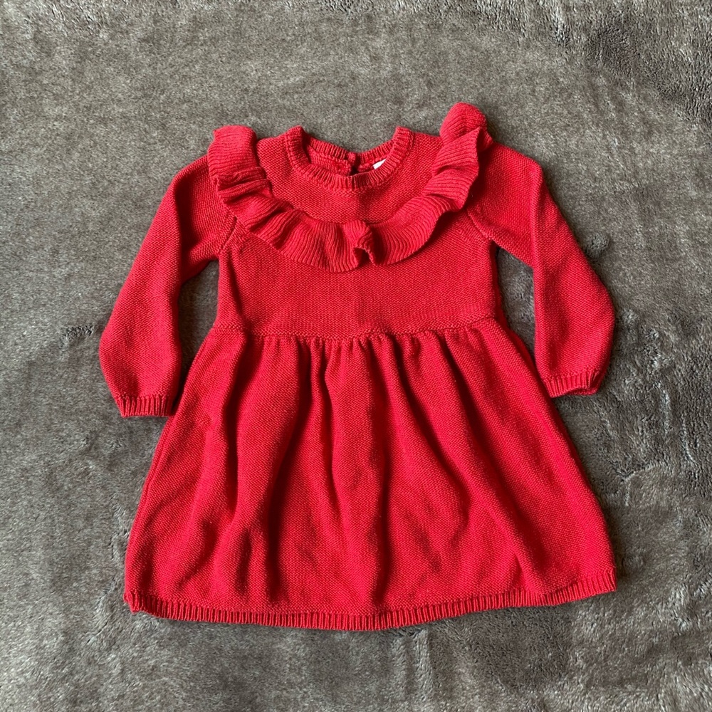 Red Ruffle Sweater Dress